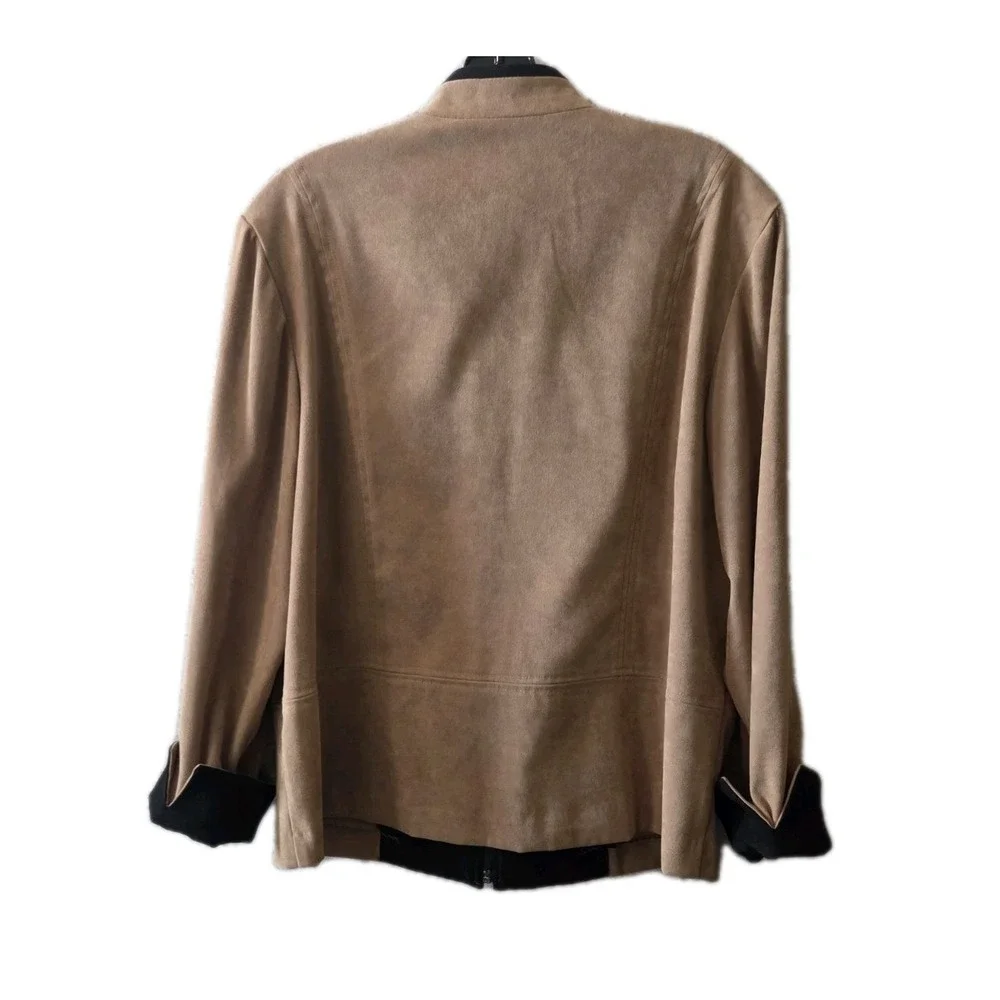 JM Collection Petite‎ 14P Tan Zip Front Jacket Blazer Stretch Career